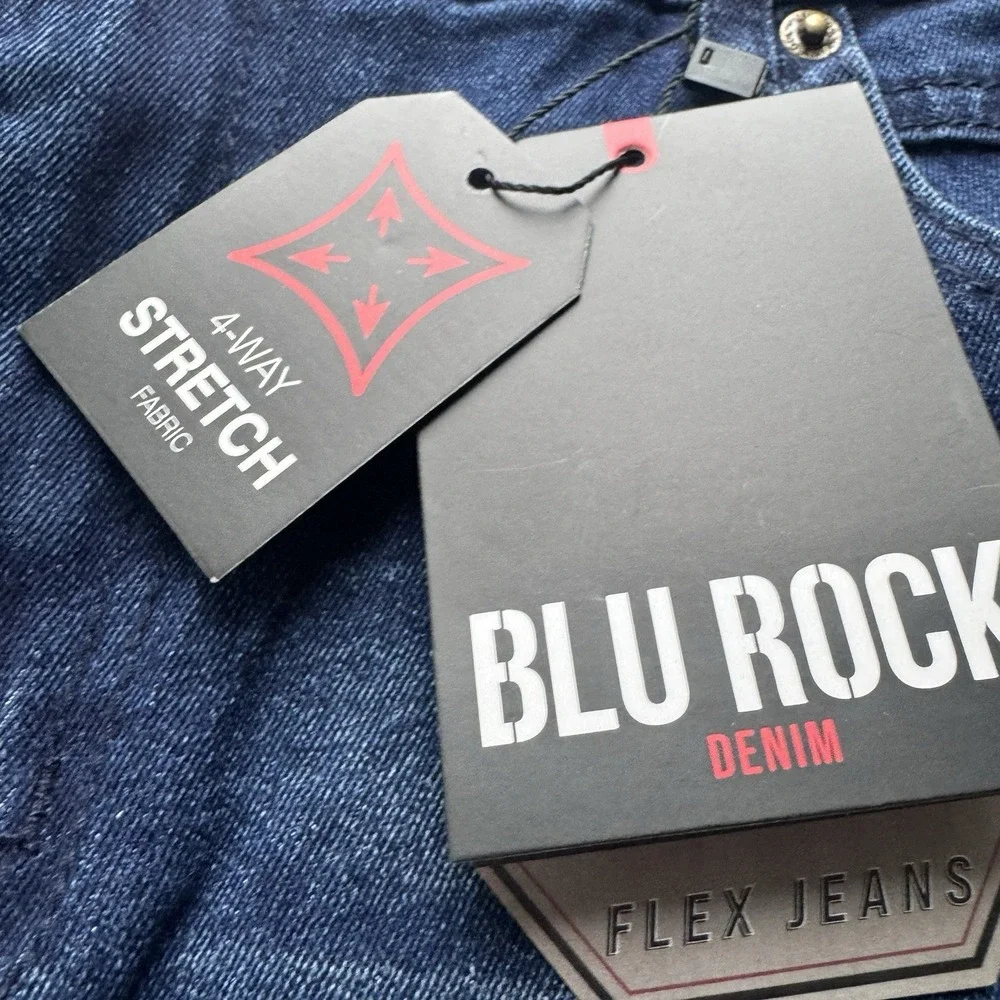 Blu‎ Rock 4 Way Stretch Flex Jeans Medium Wash 38x31 New With Tags